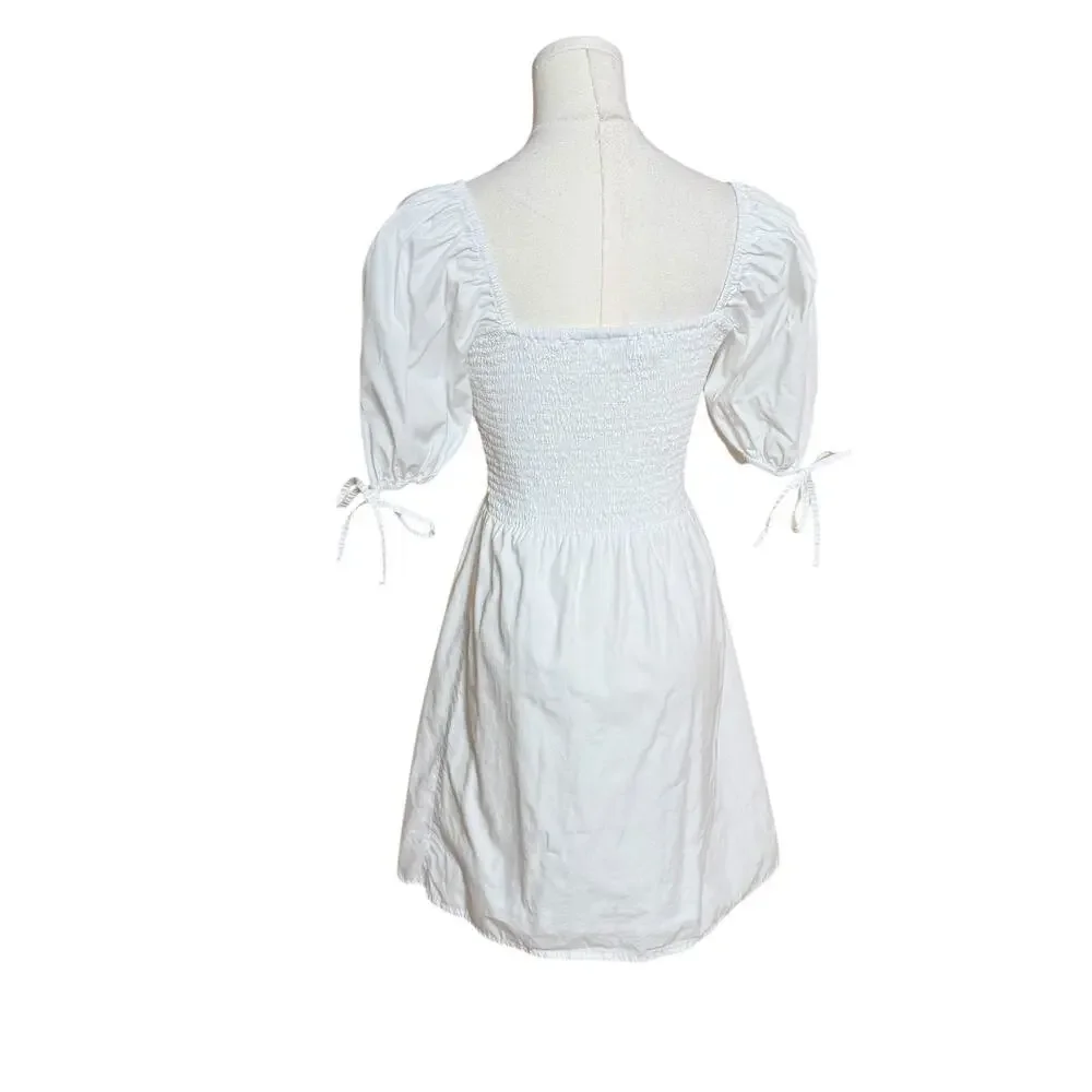 Faithfull The Brand X Revolve Wendy Mini Dress Plain White Size 2 Puff Sleeves - Picture 7 of 12